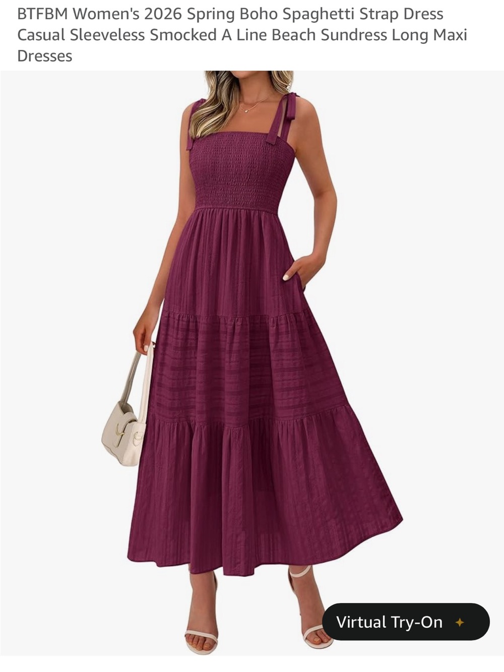 Women's Burgundy Smocked Spaghetti Strap Maxi Dress